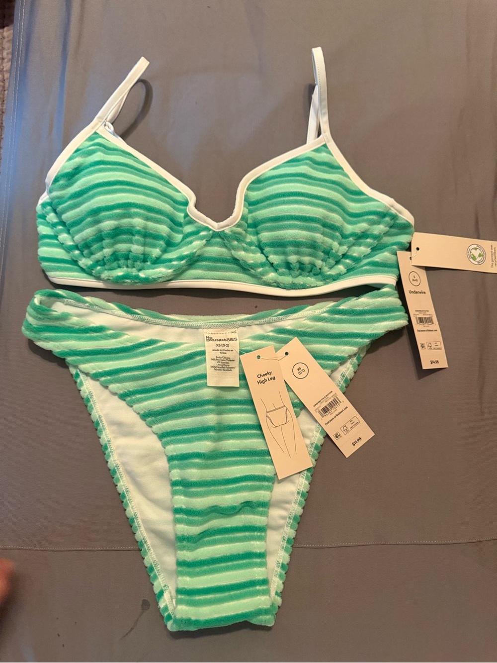 Boden Mint and White Striped Bikini Set